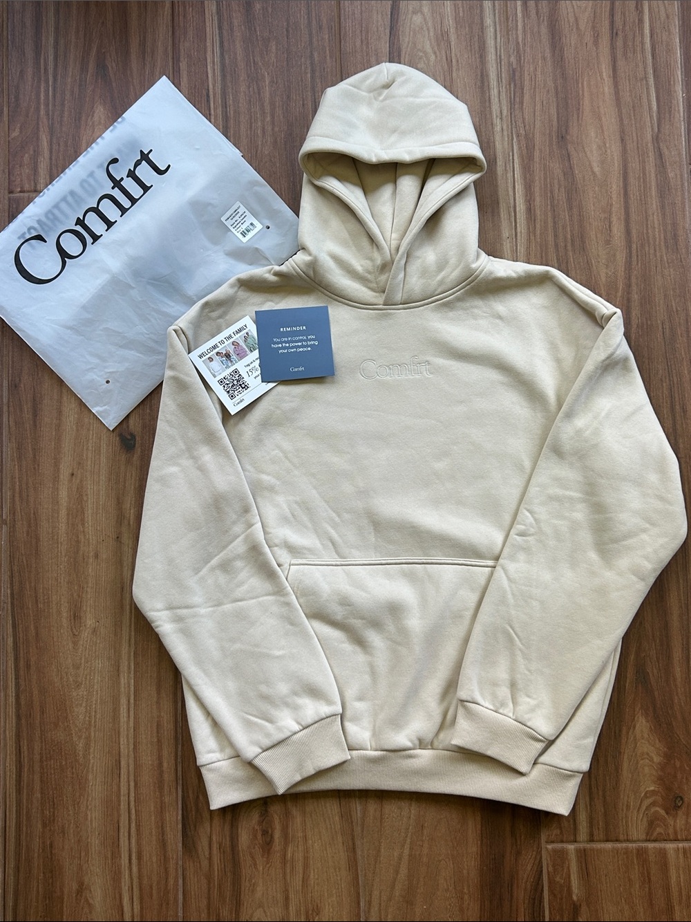 Comfrt Signature Oversized Hoodie Bone Large Unisex NWT Heavyweight Pullover - Picture 3 of 15